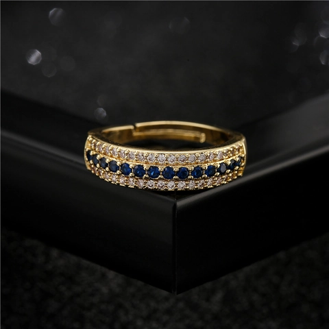 18 Karat Vergoldet Kupfer Ring Mit Drei Reihen Zirkonia Mikro Pave Offen Verstellbar Für Damen Eleganter Modeschmuck Für Party