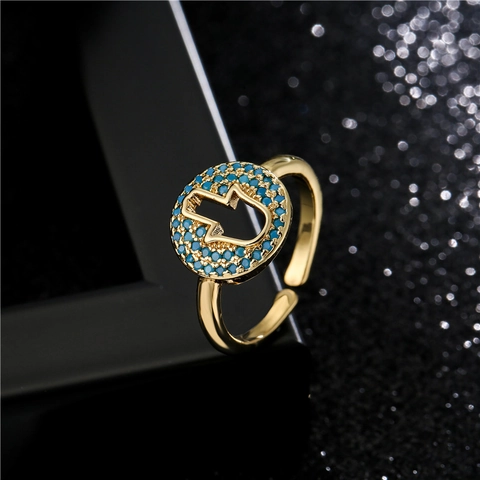 Hamsa Hand Ανοιχτό Ρυθμιζόμενο Δαχτυλίδι Επιχρυσωμένος Χαλκός Μικρο Στρώσιμο Ζιργκόν Εθνικό Φοίνικας Διάτρητο Δαχτυλίδι