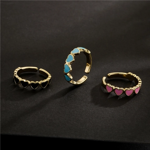 Minimalista Rame Zirconia Cuore Aperto Regolabile Anello Placcato Oro 18K Smalto Goccia d'Olio Anello per Donna Gioielli Regalo