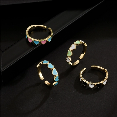 Minimalista Rame Zirconia Cuore Aperto Regolabile Anello Placcato Oro 18K Smalto Goccia d'Olio Anello per Donna Gioielli Regalo