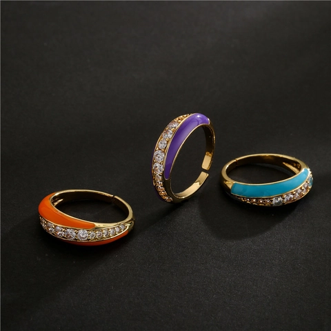 Westliche Mode Geometrisch Verstellbar Offen Ring Kupfer Vergoldet Emaille Zirkonia Eingelegt Schmuck Für Damen Party Geschenk