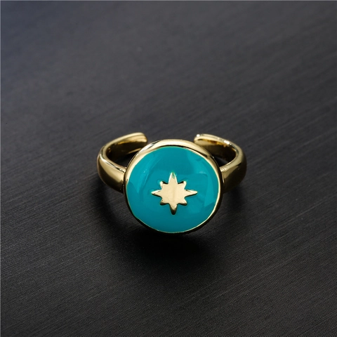 Geometrischer Kupfer Zirkonia Offener Verstellbarer Ring Gold Vergoldet Emaille Sternenstrahlen Personalisierter Modeschmuck Für Damen