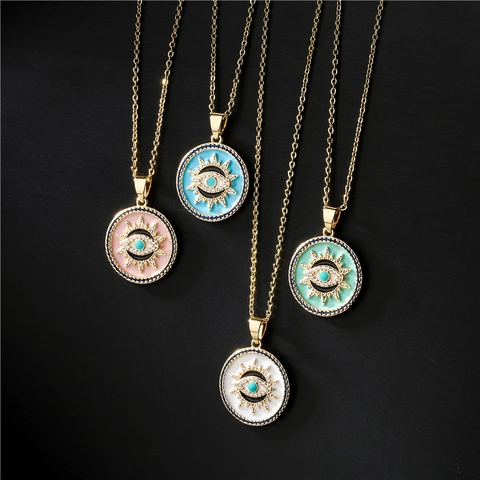 Collana con Ciondolo Malocchio in Rame e Zirconia Bohemian per Donna Gioielli in Smalto Sunburst Collane Geometriche Placcate Oro