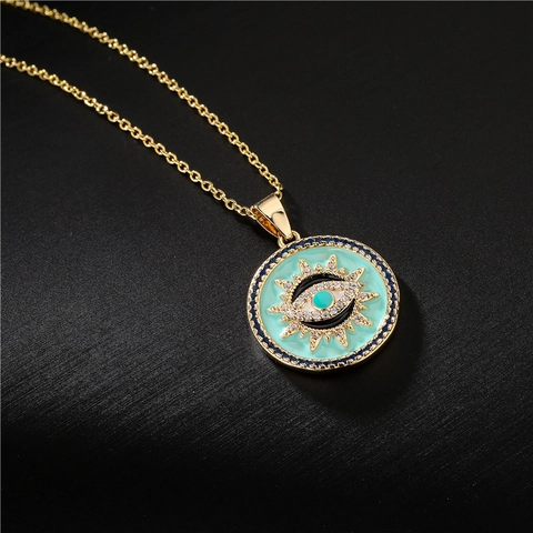 Collana con Ciondolo Malocchio in Rame e Zirconia Bohemian per Donna Gioielli in Smalto Sunburst Collane Geometriche Placcate Oro