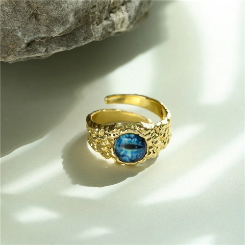 Vintage Boheems 18K Verguld Koper Boze Oog Open Ring Voor Dames Geometrisch Micro Zirconia Verstelbare Ring