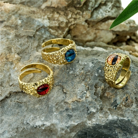 Vintage Boheems 18K Verguld Koper Boze Oog Open Ring Voor Dames Geometrisch Micro Zirconia Verstelbare Ring