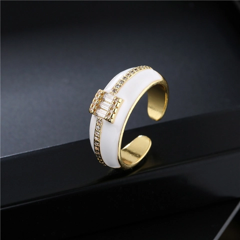 Lussuoso Anello Aperto in Rame Smaltato con Zirconia per Donna Placcato Oro Geometrico Regolabile Gioielleria di Moda Regalo