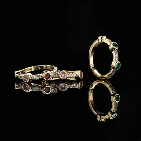 Vintage Copper Micro-Inlaid Zirconia Open Ring 18K Gold Plated Geometric Adjustable Finger Ring For Women Jewelry Gift