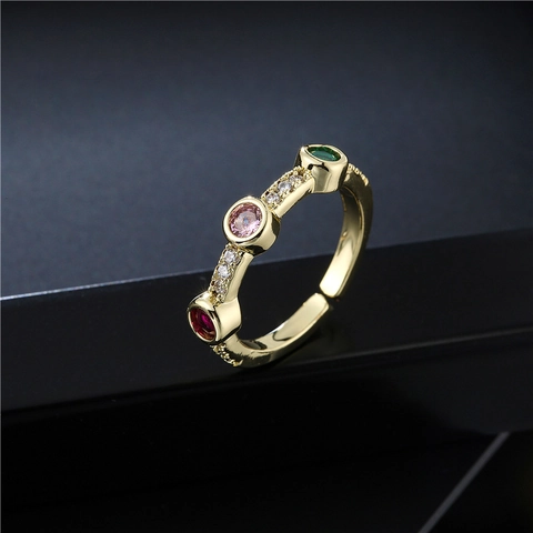 Vintage Copper Micro-Inlaid Zirconia Open Ring 18K Gold Plated Geometric Adjustable Finger Ring For Women Jewelry Gift