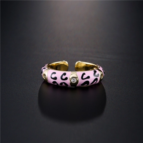 Trendy Copper Zirconia Leopard Print Enamel Open Ring Colorful Geometric Drip Oil Adjustable Ring For Women Jewelry