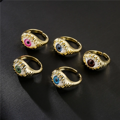 Gothic Copper Gold Plated Evil Eye Claw Adjustable Opening Ring Retro Punk Devil Eye Resin Eyeball Ring For Women Jewelry