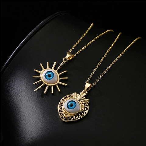 Collana con Ciondolo Malocchio 3D Placcata in Oro 18K in Rame Con Zirconia a Cuore Geometrico Charm Mistero Donna Gioielli