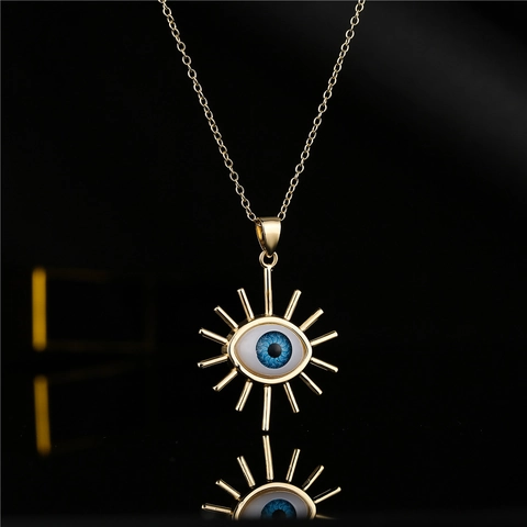 Collana con Ciondolo Malocchio 3D Placcata in Oro 18K in Rame Con Zirconia a Cuore Geometrico Charm Mistero Donna Gioielli