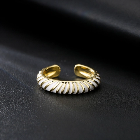 Fashionable Croissant Style Open Ring Colorful Enamel Striped Copper Gold Plated Resizable Jewelry For Women Party Gift