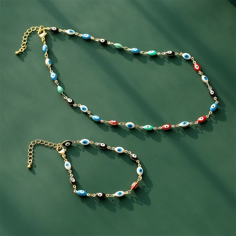 Kupfer Vergoldet Böser Blick Anhänger Halskette Bunte Emaille Tropföl Zirkonia Kette Halskette Für Damen Exotischer Schmuck
