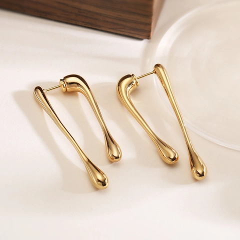 Women 18K Gold Plated Stainless Steel Long Water Drop Earrings Minimalist Streamlined Geometric Dangle Earrings Jewelry