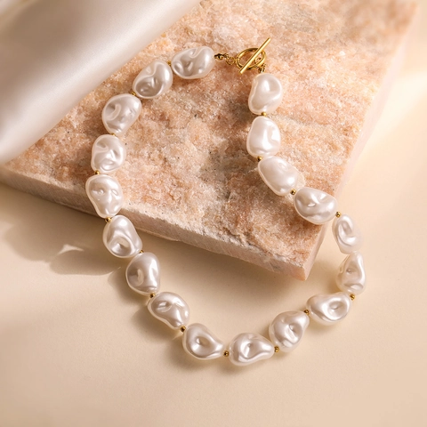 Set Gioielli Künstliche Perle Barocche Irregolari Acciaio Inossidabile Placcato Oro Fibbia OT Eleganza Retrò Per Donna Matrimonio
