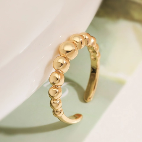 Elegant 18K Gold Plated Copper Open Rings For Women Zircon Geometric Heart Shaped Beaded Adjustable Fashion Jewelry Simple Versatile Rings