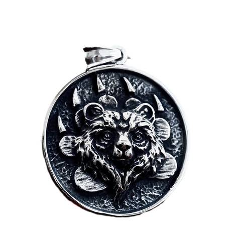 Colgante de Garra de Oso Vikingo Nórdico Vintage para Hombre Acero Inoxidable Relieve de Cabeza de Oso Collar Medallón Joyería