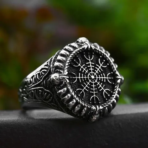 Vintage Viking Compass Ring For Men Stainless Steel Distressed Skull Nordic Runes Band Punk Biker Finger Jewelry Accessories
