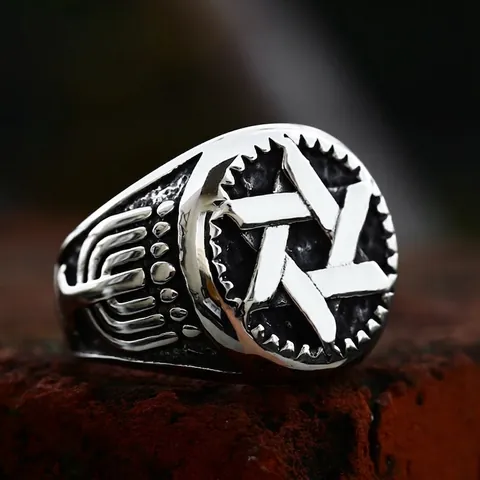 Vintage Stainless Steel Star Of David Men's Ring Retro Menorah Religious Jewish Jewelry For Men Punk Party Accessories