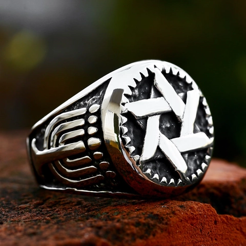 Vintage Stainless Steel Star Of David Men's Ring Retro Menorah Religious Jewish Jewelry For Men Punk Party Accessories