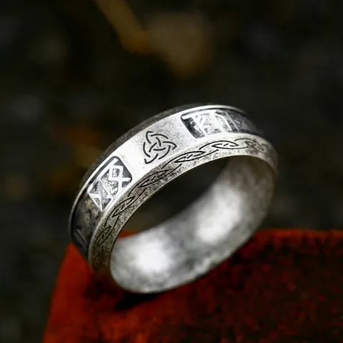 Vintage Stainless Steel Viking Rune Ring Nordic Celtic Knot Band Retro Jewelry For Men Women Everyday Gothic Accessory