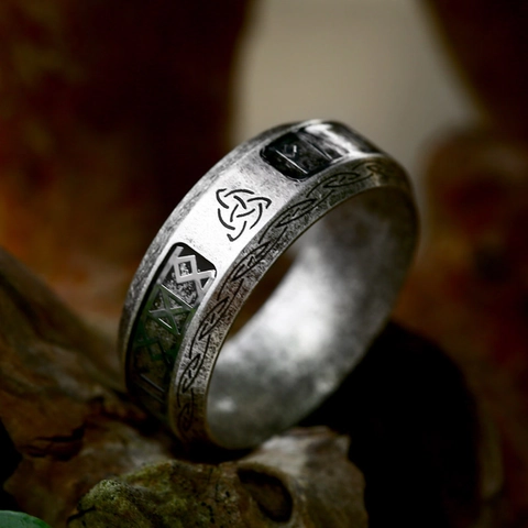 Vintage Stainless Steel Viking Rune Ring Nordic Celtic Knot Band Retro Jewelry For Men Women Everyday Gothic Accessory