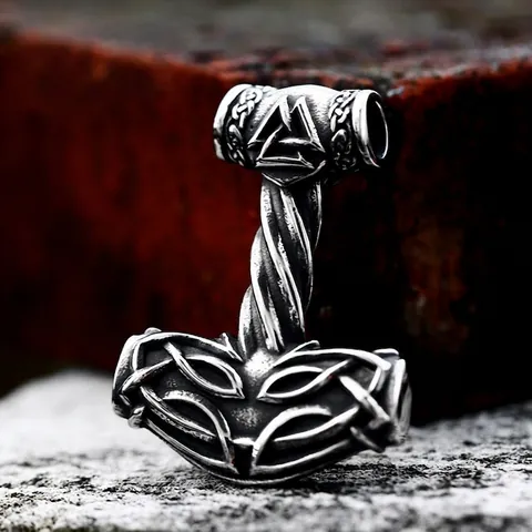 Collier Pendentif Marteau de Thor Mjolnir Viking en Acier Inoxydable Vintage pour Hommes Bijoux Nœud Celtique Valknut Cadeau