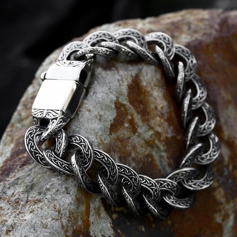 Bracelet Viking en Acier Titane avec Nœud Celtique pour Homme Motif Runes Nordiques Bracelet Chaîne Argent Antique Bijoux