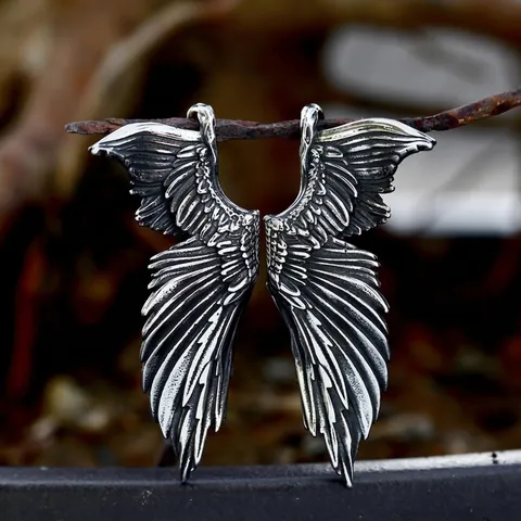 Vintage Stainless Steel Feather Wing Pendant Only Without Chain Retro Gothic Punk Angel Wings Jewelry Accessory For Men Women