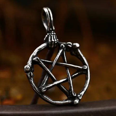 Vintage Stainless Steel Skull Bone Pentagram Pendant Gothic Skeleton Hand Charm Halloween Jewelry Pendant Only Without Chain