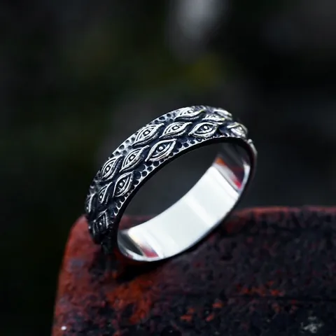 Vintage Stainless Steel Evil Eye Ring For Men Gothic Punk Oxidized Finish All-Seeing Eye Band Ring Fashion Jewelry Gift