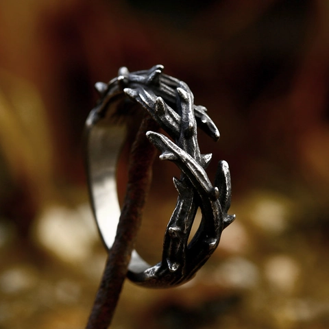 Retro Doornentak Ring Voor Heren Vintage Roestvrij Staal Hip Hop Punk Stijl Bandring Gothic Geoxideerde Sieraden Cadeau