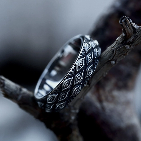 Vintage Stainless Steel Evil Eye Ring For Men Gothic Punk Oxidized Finish All-Seeing Eye Band Ring Fashion Jewelry Gift