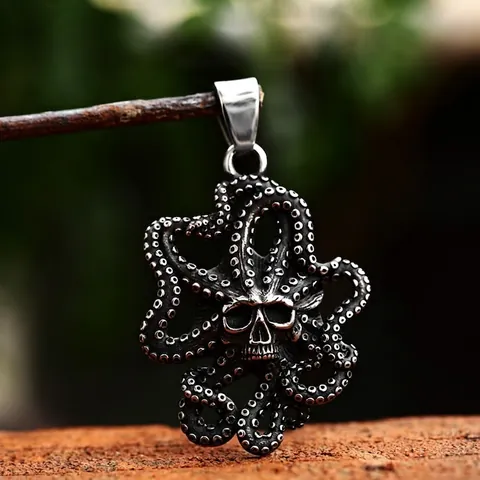 Vintage Roestvrij Stalen Octopus Schedel Hanger Voor Heren Gotisch Punk Retro Zeemonster Charm Zonder Ketting Mode Sieraden