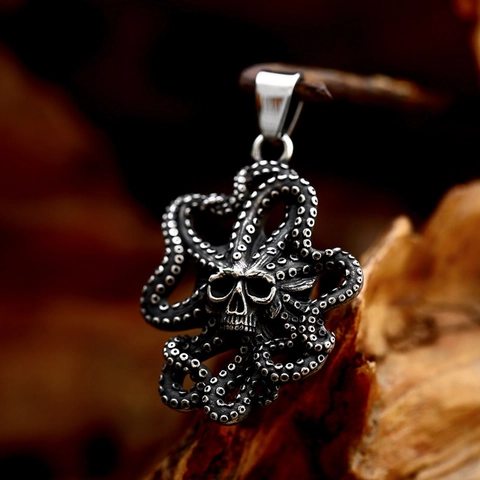 Vintage Roestvrij Stalen Octopus Schedel Hanger Voor Heren Gotisch Punk Retro Zeemonster Charm Zonder Ketting Mode Sieraden