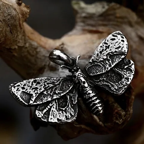 Gothic Stainless Steel Death's-Head Hawk Moth Pendant Vintage Distressed Skull Butterfly Jewelry Pendant For Men Women