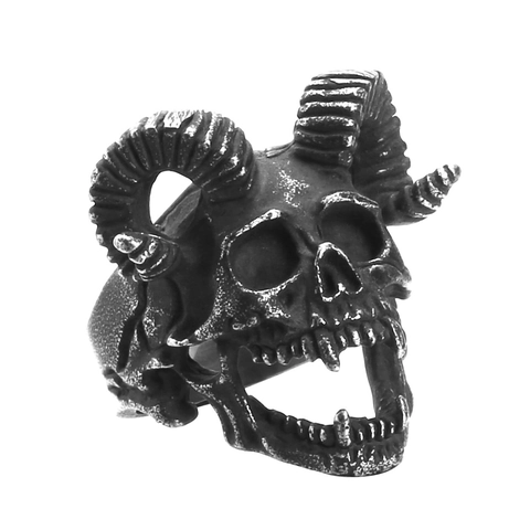 Vintage Stainless Steel Satanic Ram Head Skull Ring For Men Gothic Punk Biker Jewelry Antique Silver Polished Finger Ring