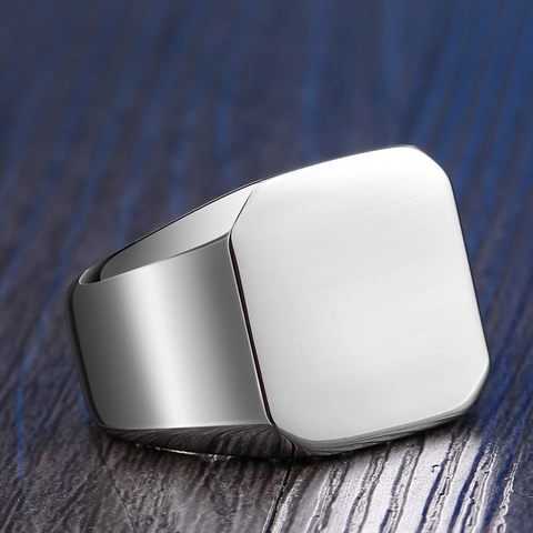 Polished Stainless Steel Signet Ring For Men Square Flat Top Geometric Minimalist Band Ring Fashion Male Jewelry Gift
