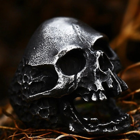 Anello Teschio in Acciaio Inossidabile Vintage Punk Gothic Anello da Uomo Biker Rock Heavy Metal Gioielli per Party Nightclub Argento Antico