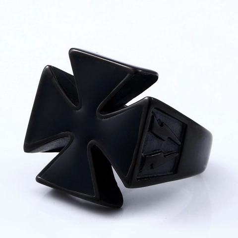 Vintage Stainless Steel Iron Cross Lightning Ring For Men Gothic Punk Biker Jewelry Matte Black Silver Finger Ring
