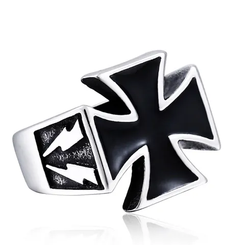 Vintage Stainless Steel Iron Cross Lightning Ring For Men Gothic Punk Biker Jewelry Matte Black Silver Finger Ring