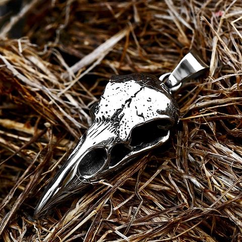 Vintage Edelstahl Wikinger Rabenschädel Anhänger Gotik Graviert Vogelknochen Nur Anhänger Ohne Kette Für Herren Schmuck