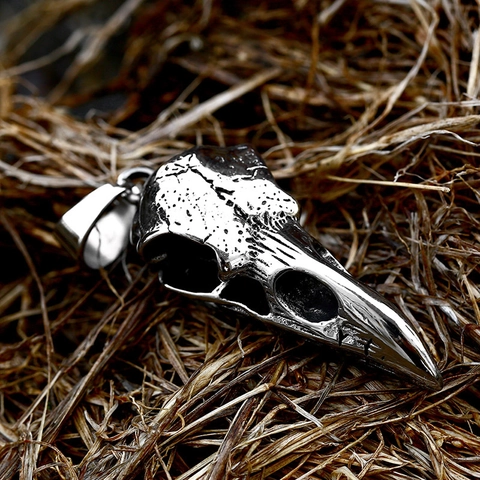 Vintage Edelstahl Wikinger Rabenschädel Anhänger Gotik Graviert Vogelknochen Nur Anhänger Ohne Kette Für Herren Schmuck