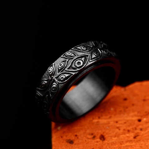 Vintage Stainless Steel Evil Eye Spinner Ring For Men Gothic Embossed Rotating Band Ring Retro Gold Black Finger Jewelry