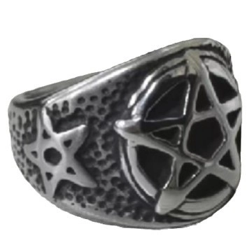 Retro Stainless Steel Baphomet Pentagram Ring Gothic Satanic Biker Ring Men Vintage Titanium Steel Five Pointed Star Finger Jewelry