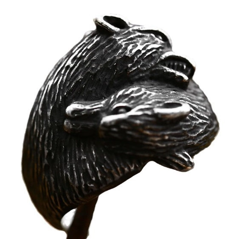 Stainless Steel Vintage Double Dragon Head Open Ring Gothic Punk Animal Band For Men Retro Jewelry Gift