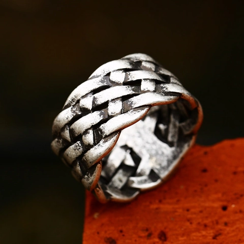 Vintage Noorse Viking Keltische Knoop Roestvrij Stalen Ring Voor Heren Gevlochten Textuur Band Ring Punk Sieraden Cadeau