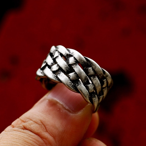 Vintage Noorse Viking Keltische Knoop Roestvrij Stalen Ring Voor Heren Gevlochten Textuur Band Ring Punk Sieraden Cadeau